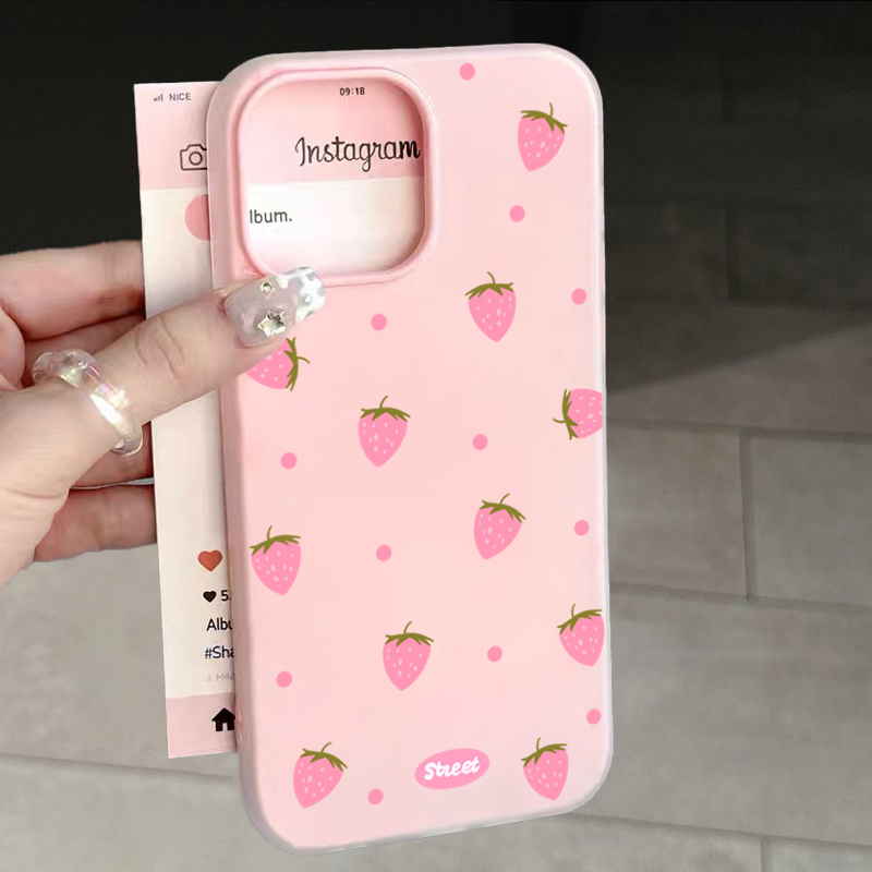 Phone Cases Iphone 15 - Sweet Pink Strawberry Pattern Phone Case